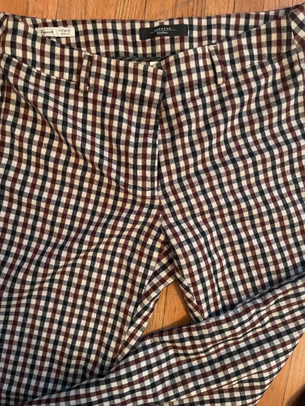 Weekend Max Mara Burgundy, Black & White Gingham Cigarette Trousers